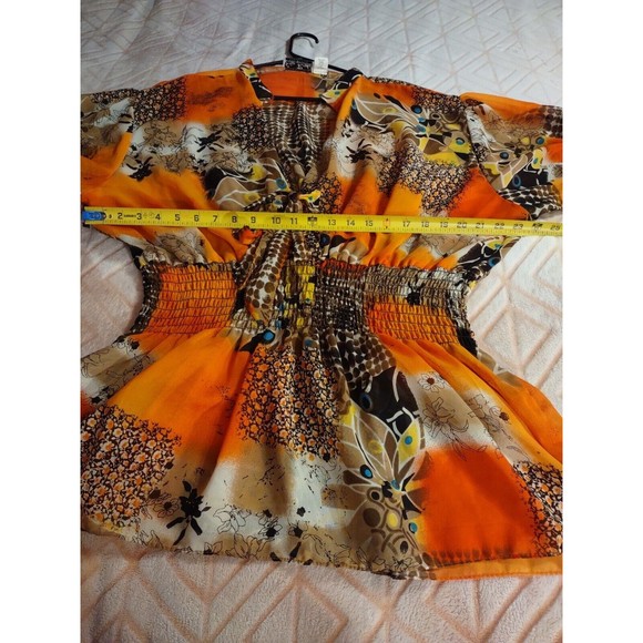 Erica Brooke Collection Top Super Plus Size 32 Orange Multicolor Elastic Waist - Picture 5 of 8